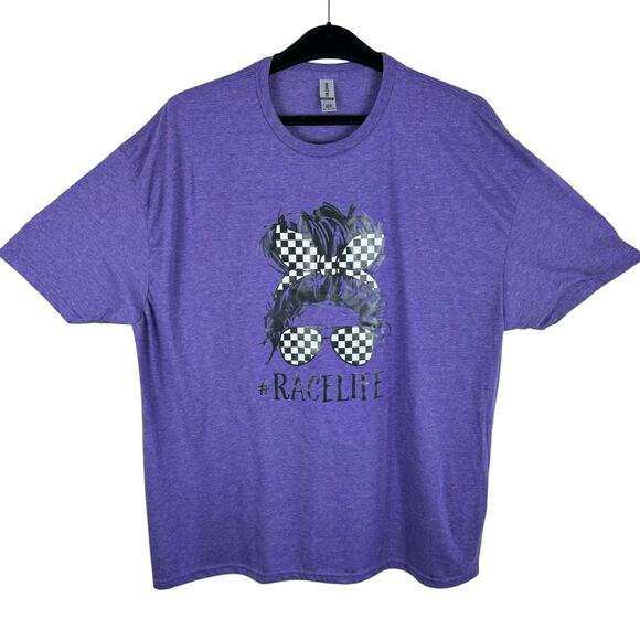NWOT Purple Black White Checkered Race Life Crew Neck Short Sleeve T-Shirt 3XL - Picture 1 of 5